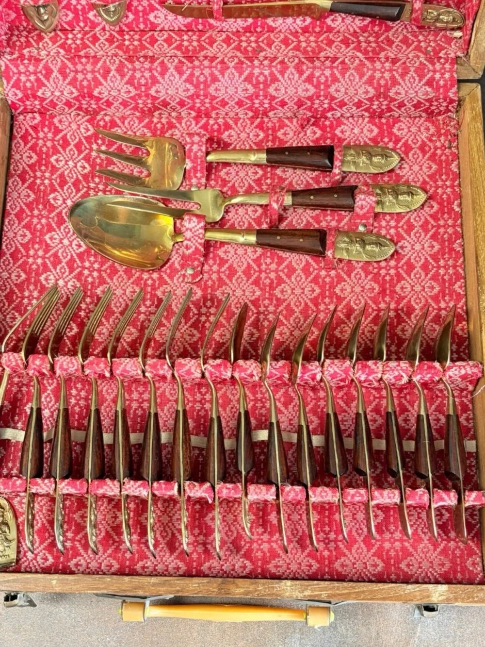 Vintage V. Thailand Jewelry & Bronze Factory Siam Bronze Flatware Set w/ Case